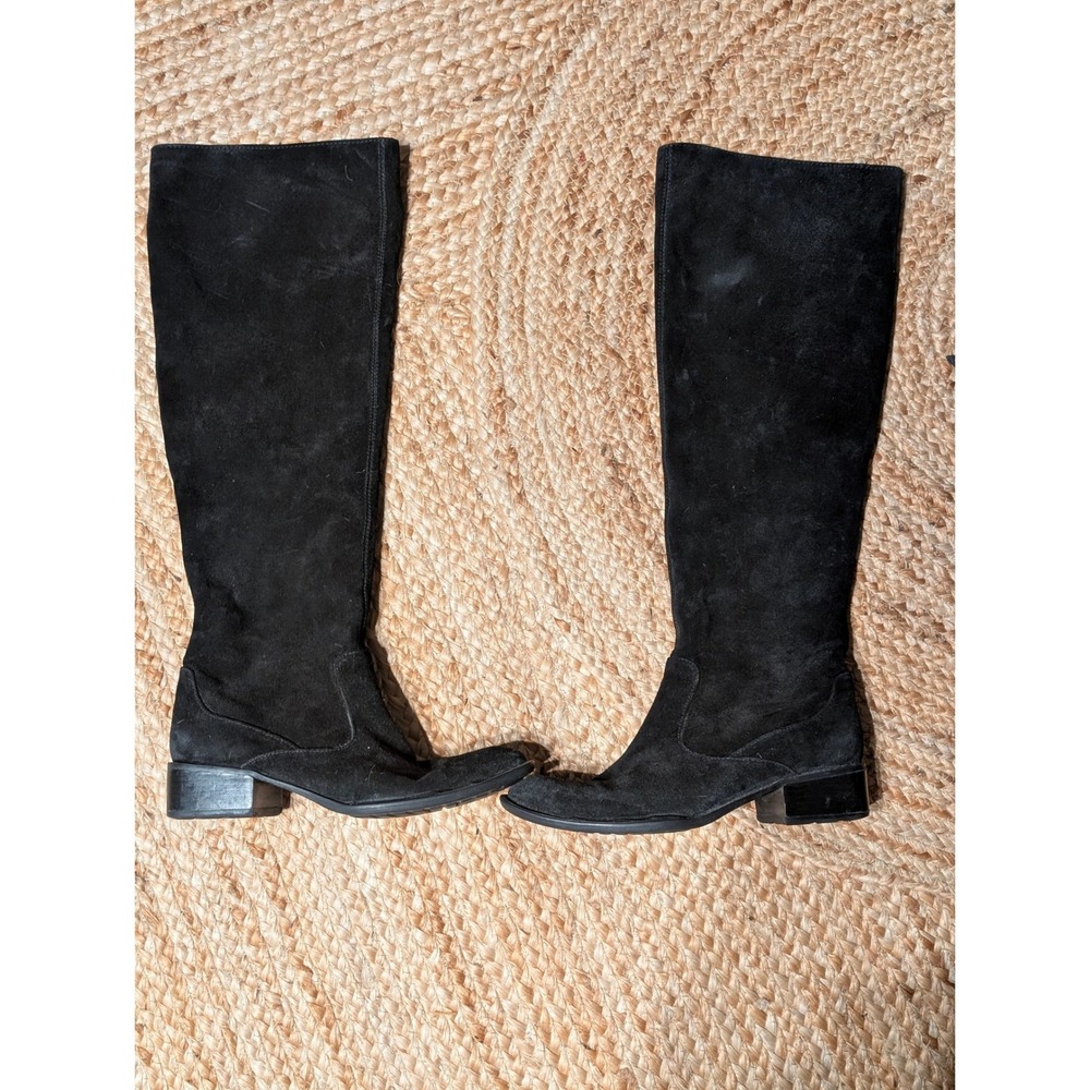 Born Crown Black Suede Tall Boots Women size 6, Low Heel Over The Knee